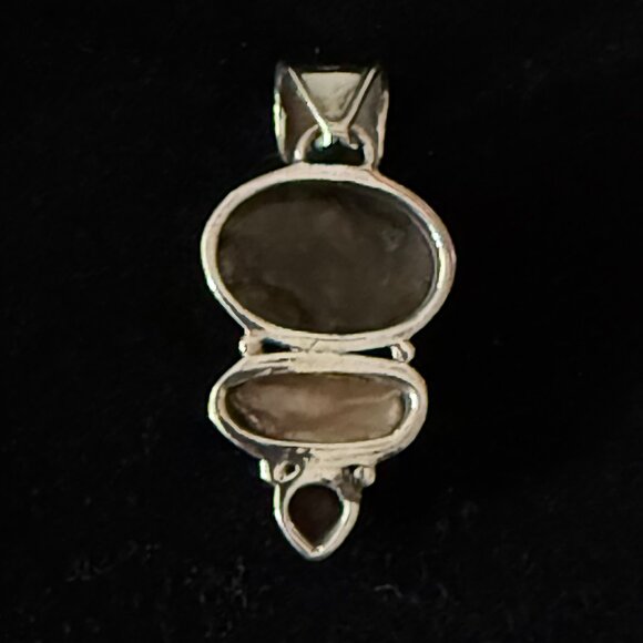 Vintage Green Labradorite(?) Garnet Pearl Pendant 925 Silver Setting - Picture 3 of 5